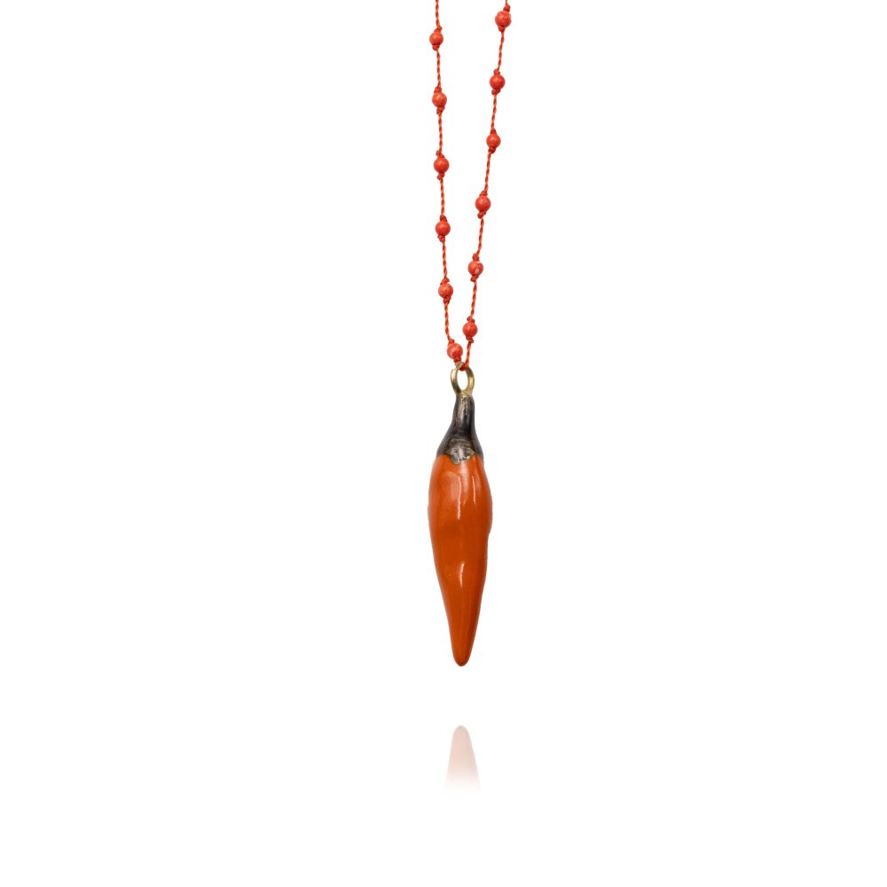 Γυναικείο Κολιέ Maria Kaprili Soo Hot Chili Pepper Large Πορτοκαλί Πιπεριά Κοράλι Πορτοκαλί Κορδόνι 0882L