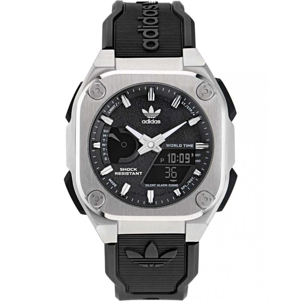 Unisex Watch Adidas City Tech One Dual Time Chronograph 45mm Μάυρο Λουράκι Καουτσούκ AOFH23575