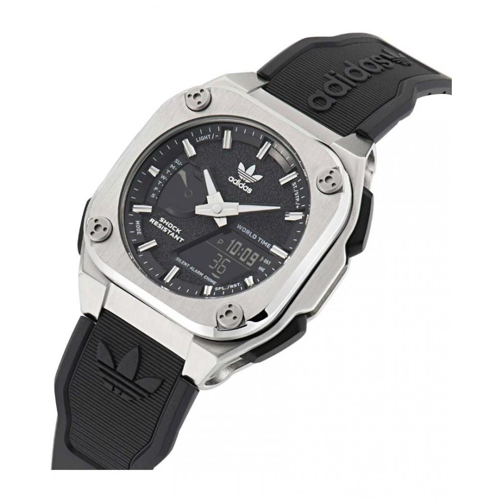 Unisex Watch Adidas City Tech One Dual Time Chronograph 45mm Μάυρο Λουράκι Καουτσούκ AOFH23575