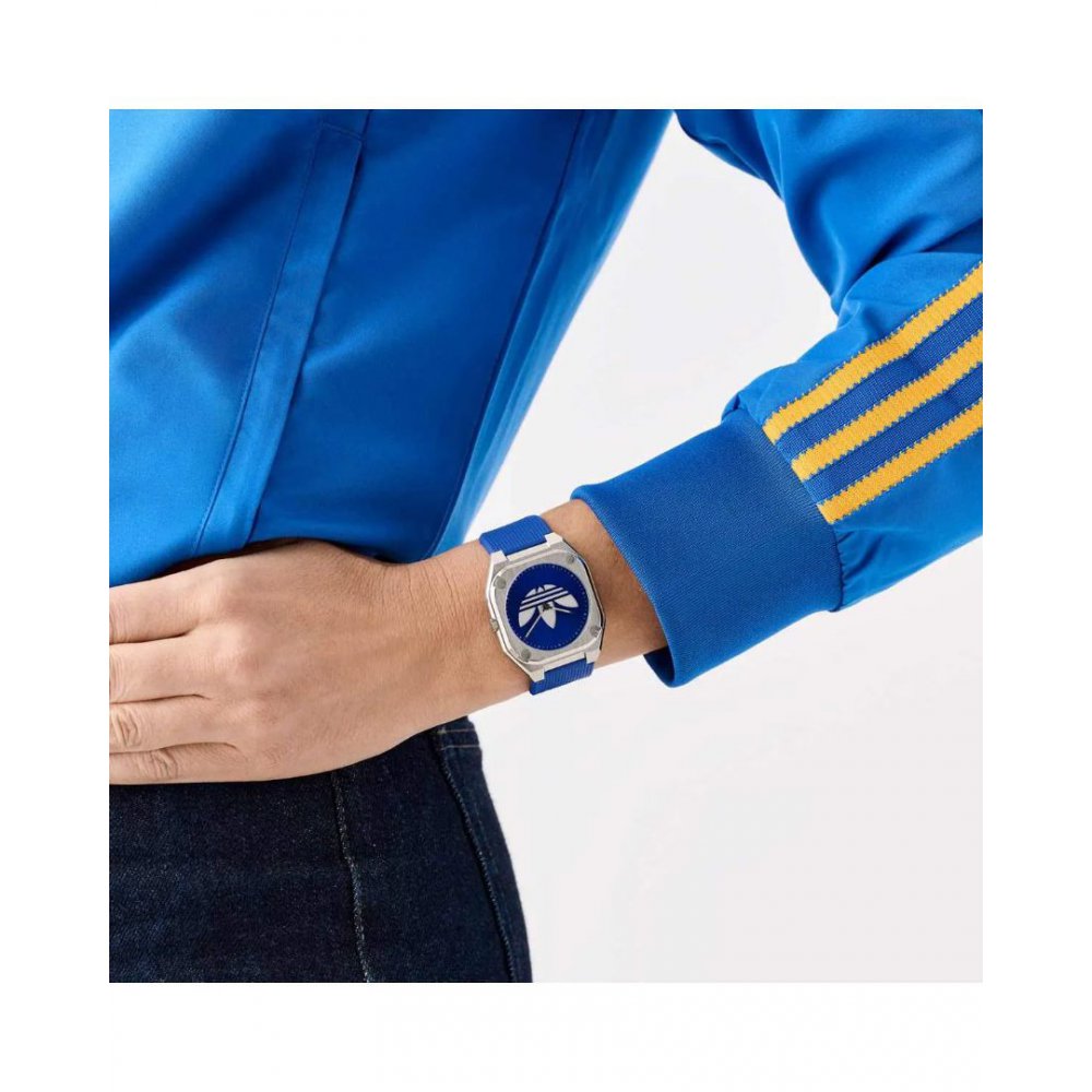 Unisex Watch Adidas City Tech Thin Green 39mm Ασημί/Γαλάζιο Λουράκι Καουτσούκ AOFH25009