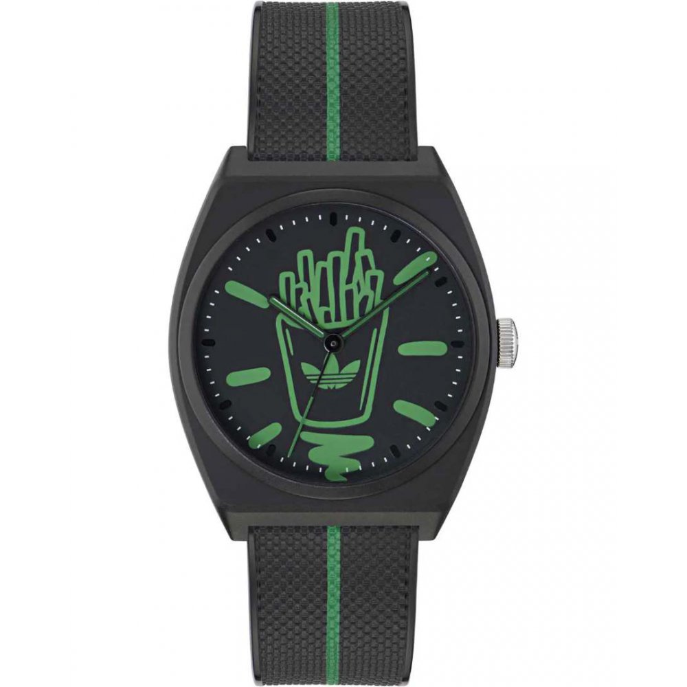 Adidas Unisex Watch Project Two Black Green Rubber Strap 38mm AOST25040