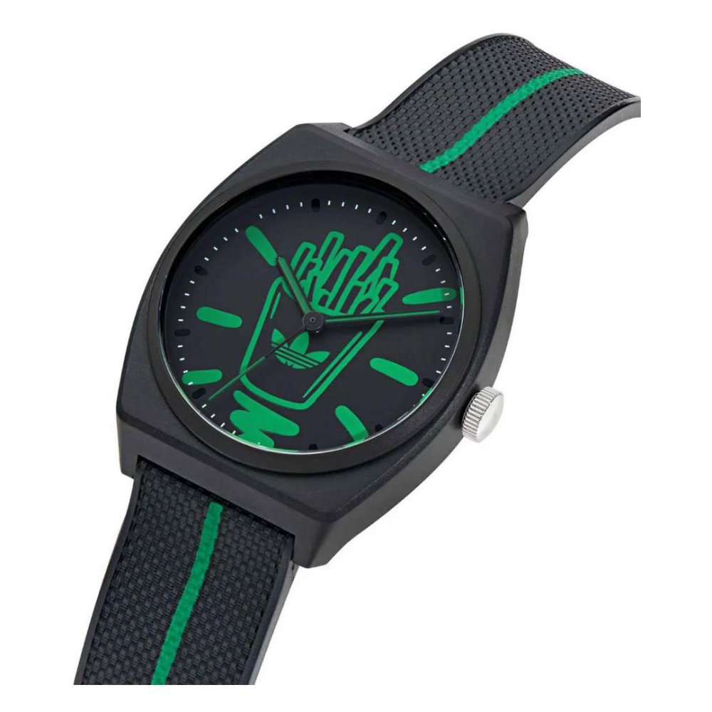 Adidas Unisex Watch Project Two Black Green Rubber Strap 38mm AOST25040