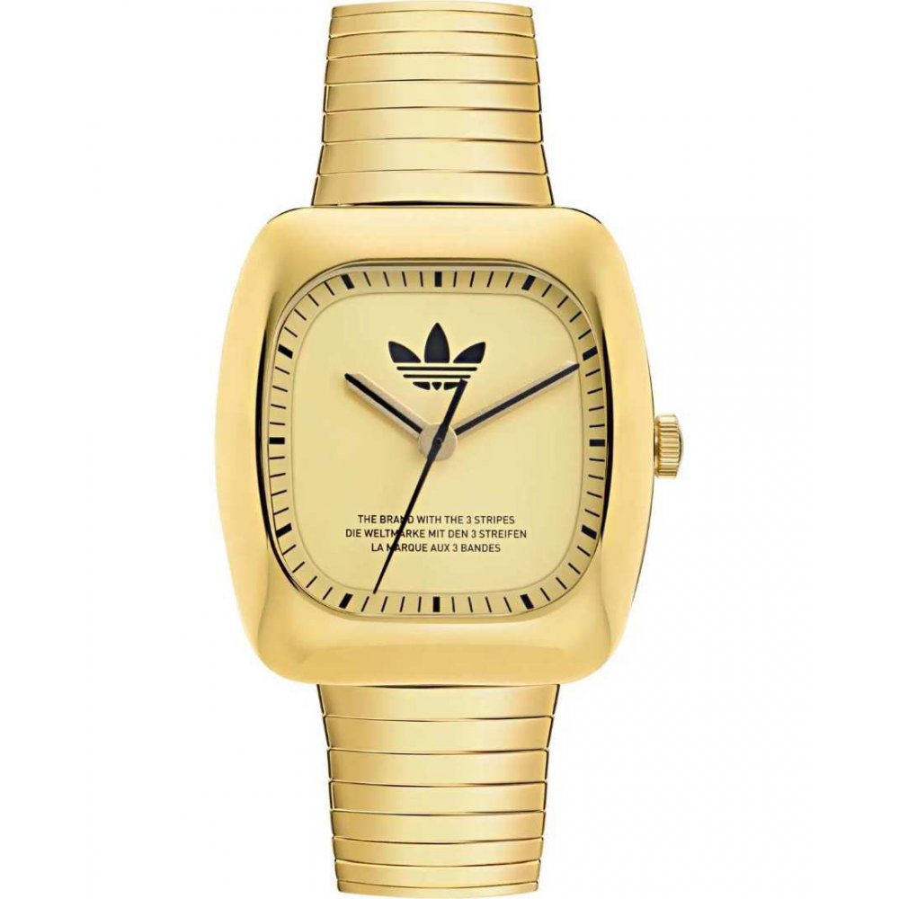 Adidas Unisex Watch Original Retro Wave One Gold Stainless Steel Bracelet 37mm AOSY24024