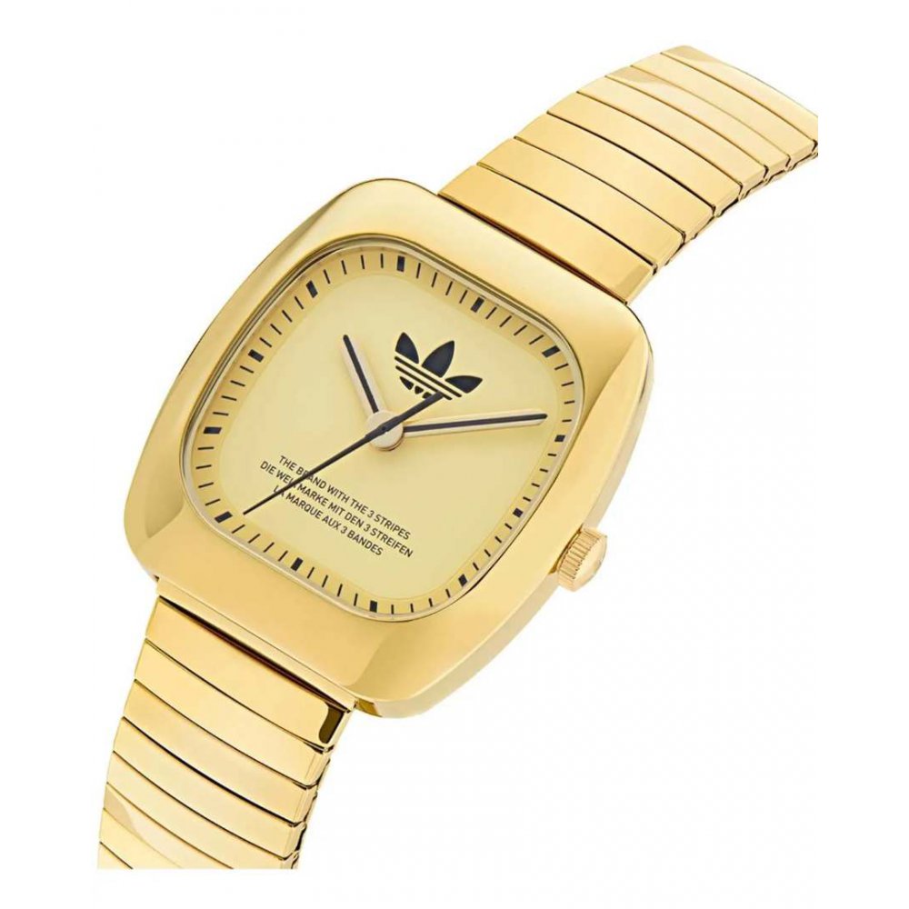 Adidas Unisex Watch Original Retro Wave One Gold Stainless Steel Bracelet 37mm AOSY24024