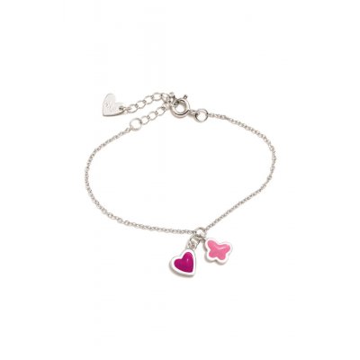 Kid's Necklace Agatha Ruiz de la Prada Heart&Flower Rhodium Plated 925 Sterling Silver Pink Enamel 307PUF