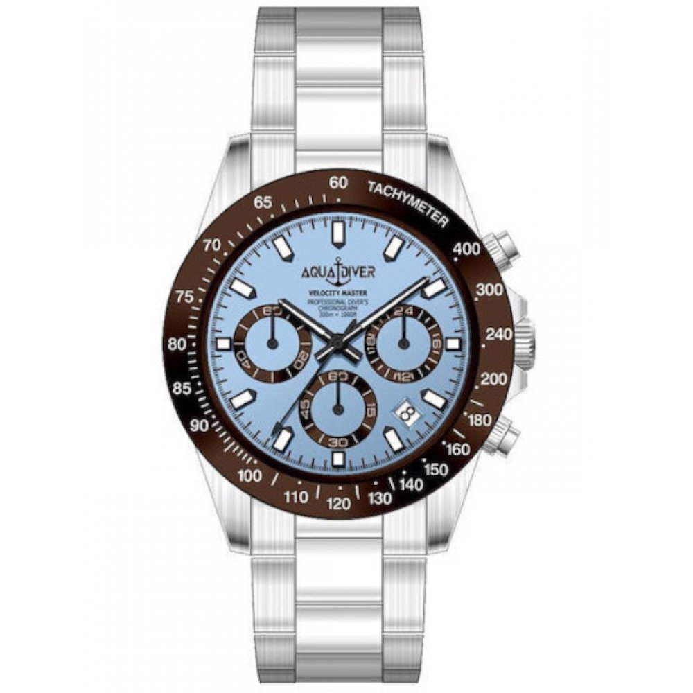 Men's Watch Aquadiver Velocity Master Chronograph 40mm Silver/Blue/Brown Stainless Steel Bracelet SS22187G5357