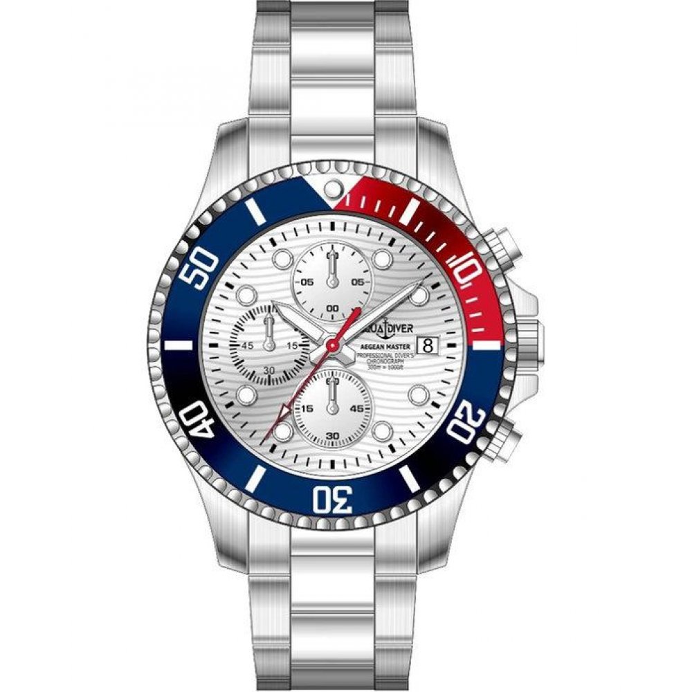 Men's Watch Aquadiver Aegean Master Chronograph 44mm Silver/Red/Blue Stainless Steel Bracelet SS15023G199