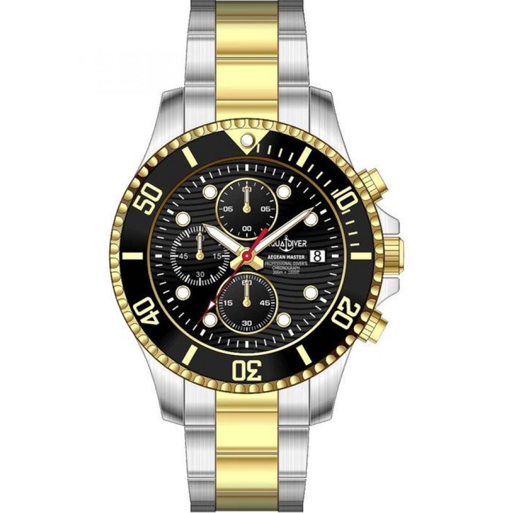 Men's Watch Aquadiver Aegean Master Chronograph 44mm Silver/Gold Stainless Steel Bracelet SS15023G202