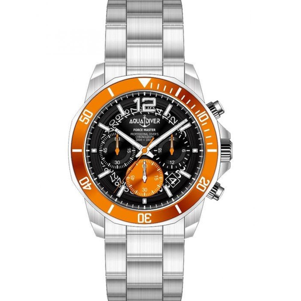 Men's Watch Aquadiver Force Master Chronograph 42mm Silver/Black/Orange Stainless Steel Bracelet SS23086G17