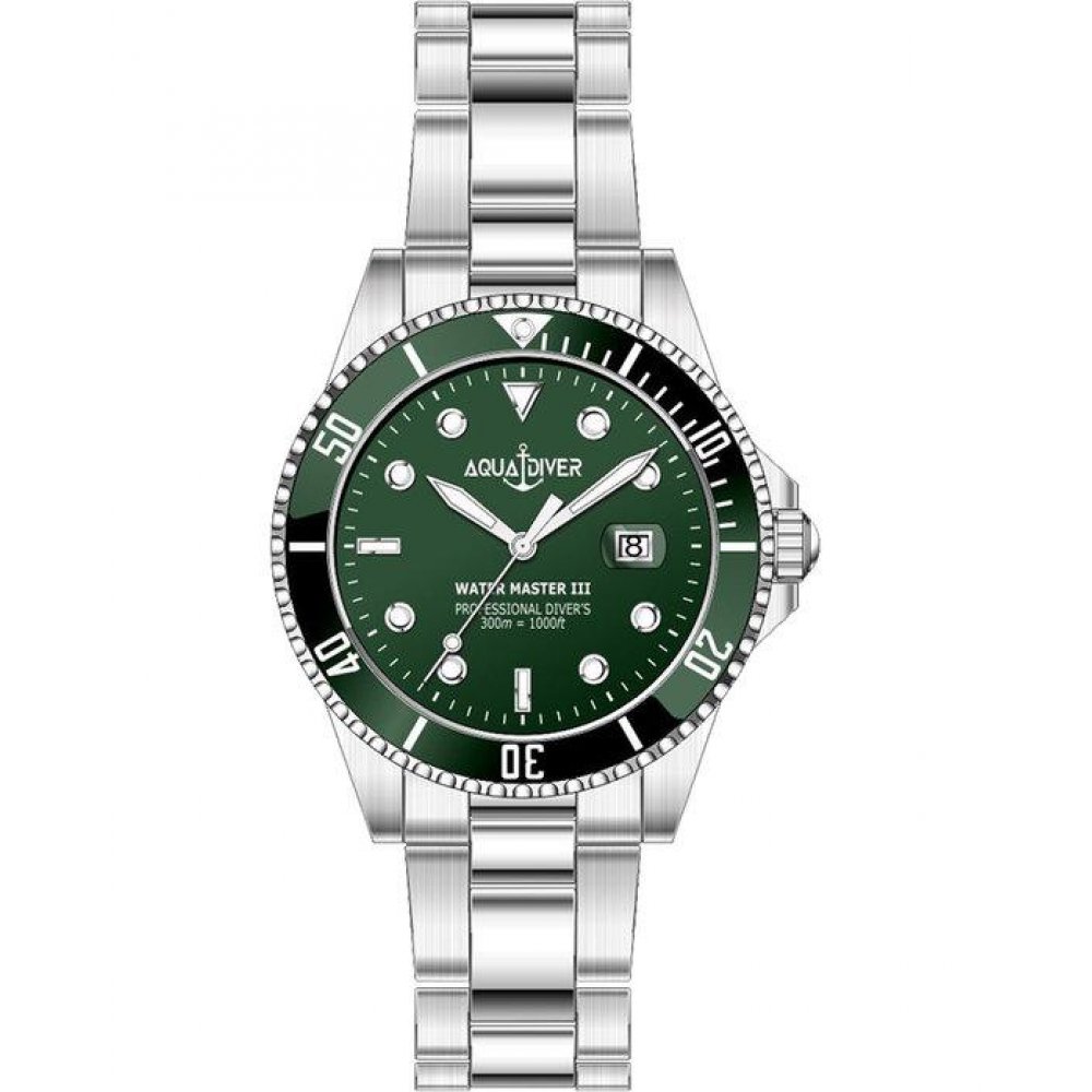 Men's Watch Aquadiver Water Master III 42mm Two Tone Silver/Green Stainless Steel Bracelet SS23156G12