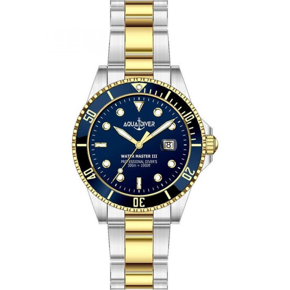 Men's Watch Aquadiver Water Master III 42mm Two Tone Silver/Gold Stainless Steel Bracelet Blue SS23156G13