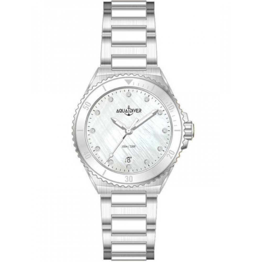 Γυναικείο Ρολόι Aquadiver Oceana 36mm Swarovski Ανοξείδωτο Ατσάλι Μπρασελέ Ασημί/Φίλντισι SS22165L3132