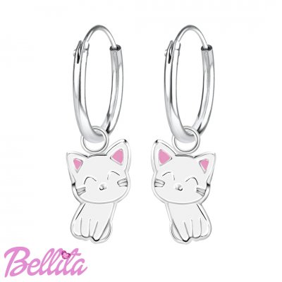 Kid's Earrings Bellita Hoops Cats Platinum Plated 925 Sterling Silver Bell2908