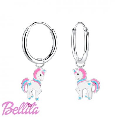 Kid's Earrings Bellita Hoops Unicorns 925 Platinum Plated Sterling Silver Bell3018