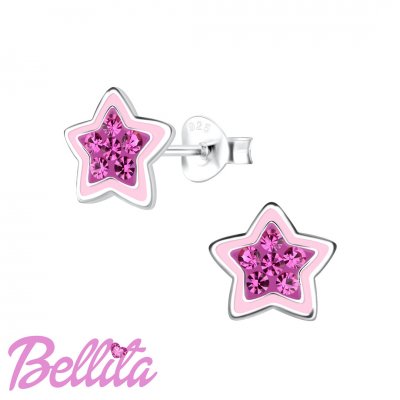 Kid's Earrings Bellita Stud Pink Stars Platinum Plated 925 Sterling Silver Bell7704