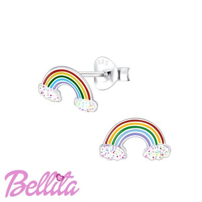 Kid's Earrings Bellita Stud Multicolour Rainbows Platinum Plated 925 Sterling Silver Bell9777