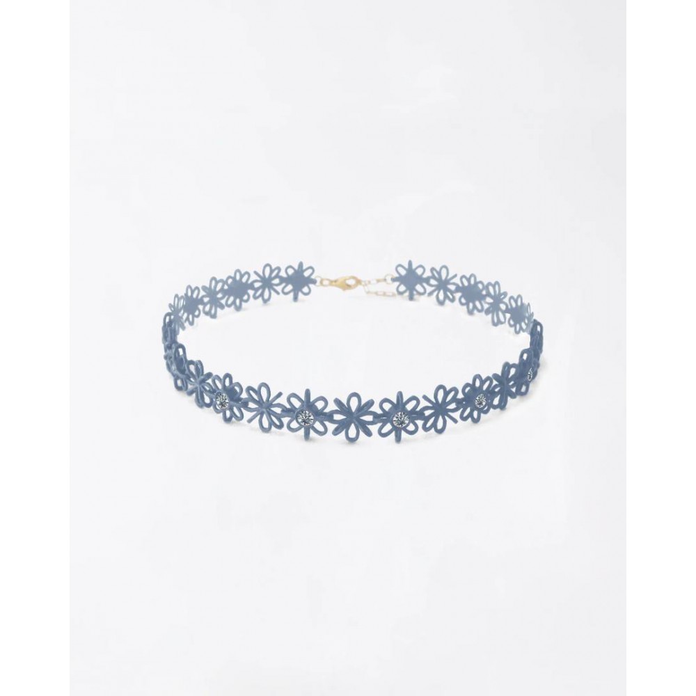 Woman's Necklace FABNORA By Boltenstern Lace Choker 3D Printed Polyamide 925 Sterling Silver Topaz Blue Austrian Crystals MSRP-02ΤΒ