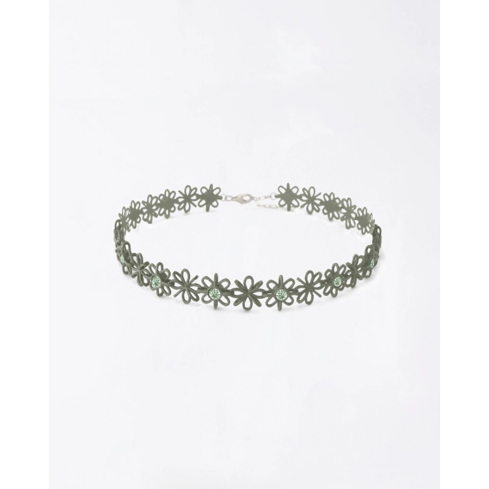 Woman's Necklace FABNORA By Boltenstern Lace Choker 3D Printed Polyamide 925 Sterling Silver Khaki Desert Austrian Crystals MSRP-02KD