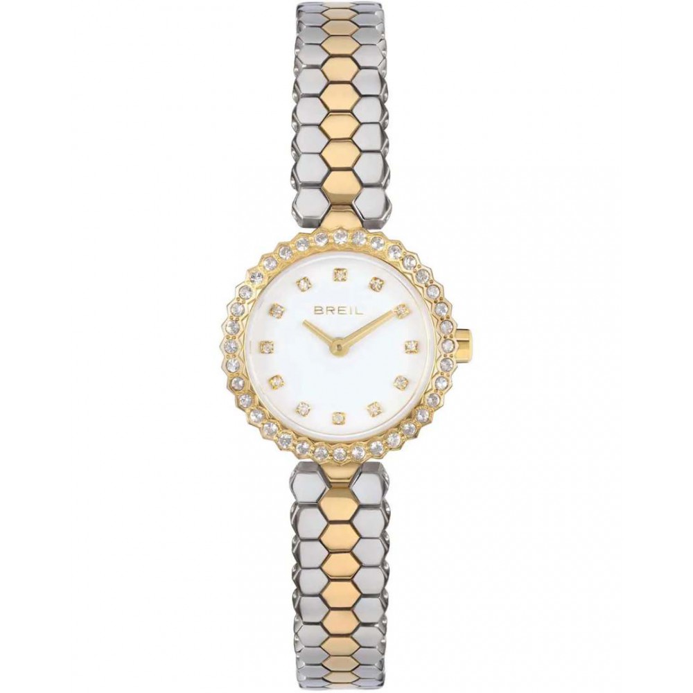 Γυναικείο Ρολόι Breil Honey Twotone 24mm Ανοξείδωτο Ατσάλι Μπρασελέ Ασημί/Χρυσό Λευκό Ζιργκόν TW2200