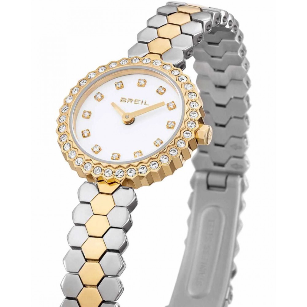 Γυναικείο Ρολόι Breil Honey Twotone 24mm Ανοξείδωτο Ατσάλι Μπρασελέ Ασημί/Χρυσό Λευκό Ζιργκόν TW2200
