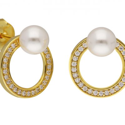  Γυναικεία Σκουλαρίκια Brizzling Επιχρυσωμένο Ασήμι 925 Διαμάντια Μοϊσανίτη Μαργαριτάρια BME194-D