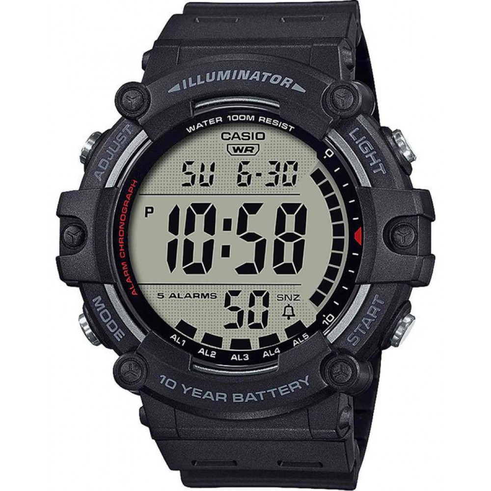 Ανδρικό Ρολόι CASIO Standard Chronograph 51mm Black Rubber Strap Μαύρο Καουτσούκ AE-1500WH-1AVEF