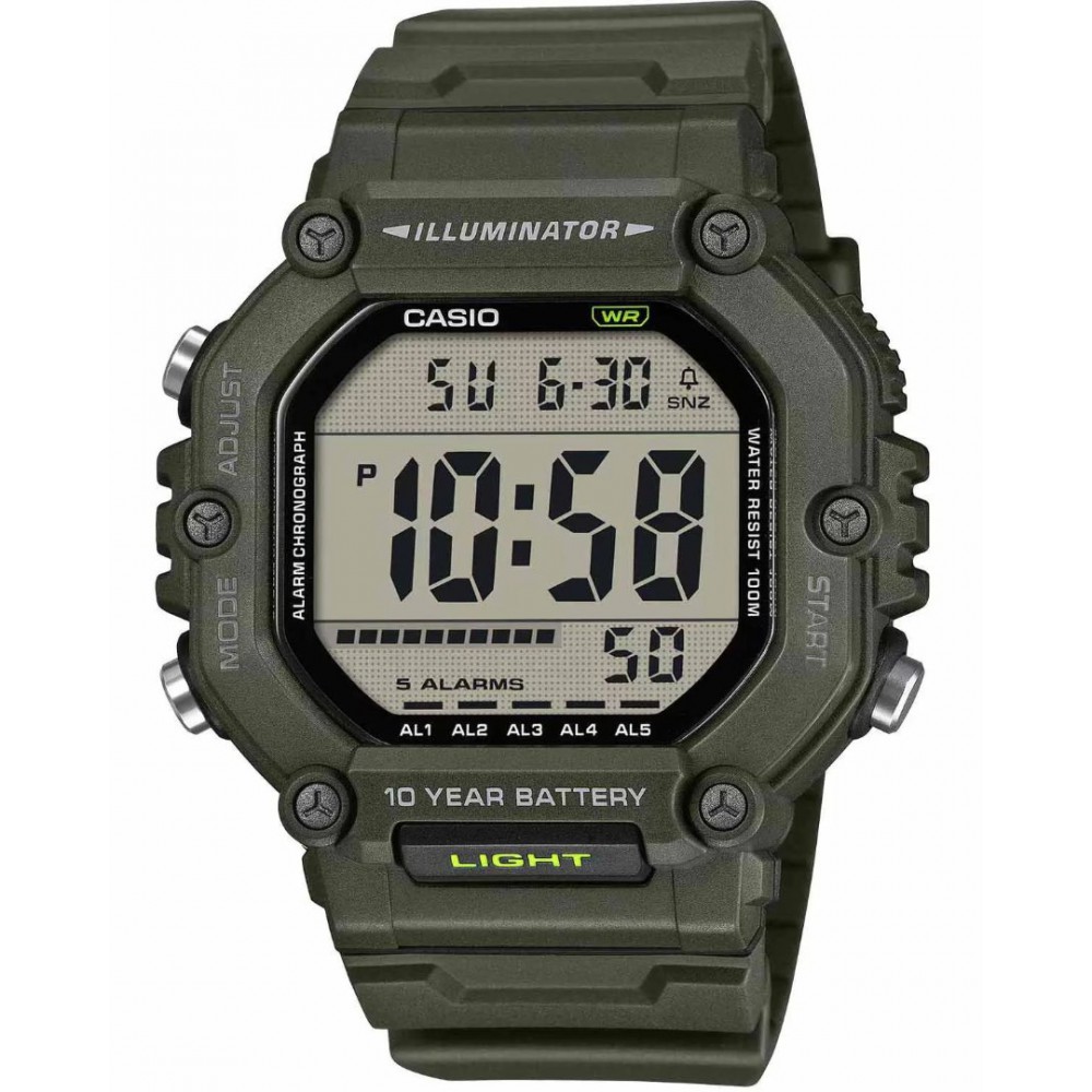 Men's Watch CASIO Timeless Collection Dual Time Chronograph 51mm Olive Green Synthetic Strap AE-1600HX-3AVEF
