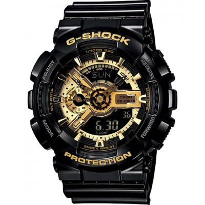 Men's Watch Casio G-Shock Chronograph 55mm Rubber Strap Black Gold GA-110GB-1AER