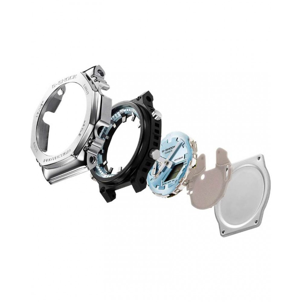 Men's Watch Casio G-Shock Dual Time Chronograph 45mm Stainless Steel Bracelet Silver/Blue GM-2110D-2BER