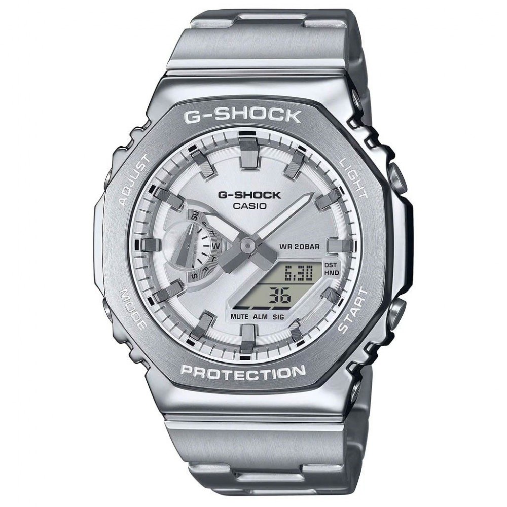 Men's Watch Casio G-Shock Dual Time Chronograph 45mm Stainless Steel Bracelet Silver GM-2110D-7ΑER