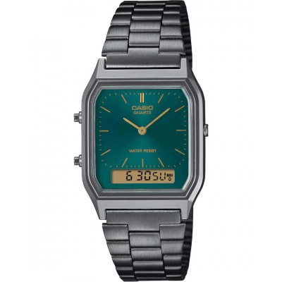 Woman's Watch CASIO Vintage Edgy Dual Time Chronograph Grey/Green AQ-230EGG-3AEF