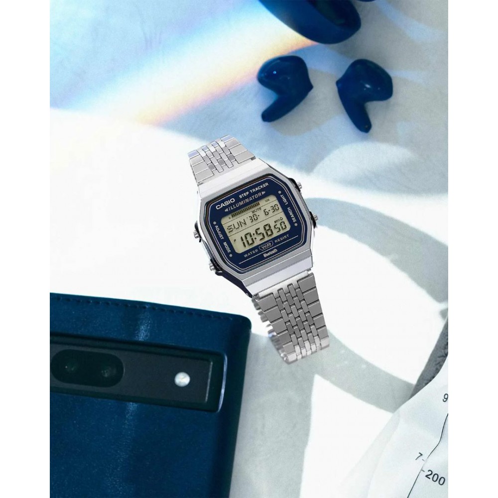 Unisex Watch CASIO Vintage Collection Chronograph Stainless Steel Bracelet Silver/Blue ABL-100WE-2AEF