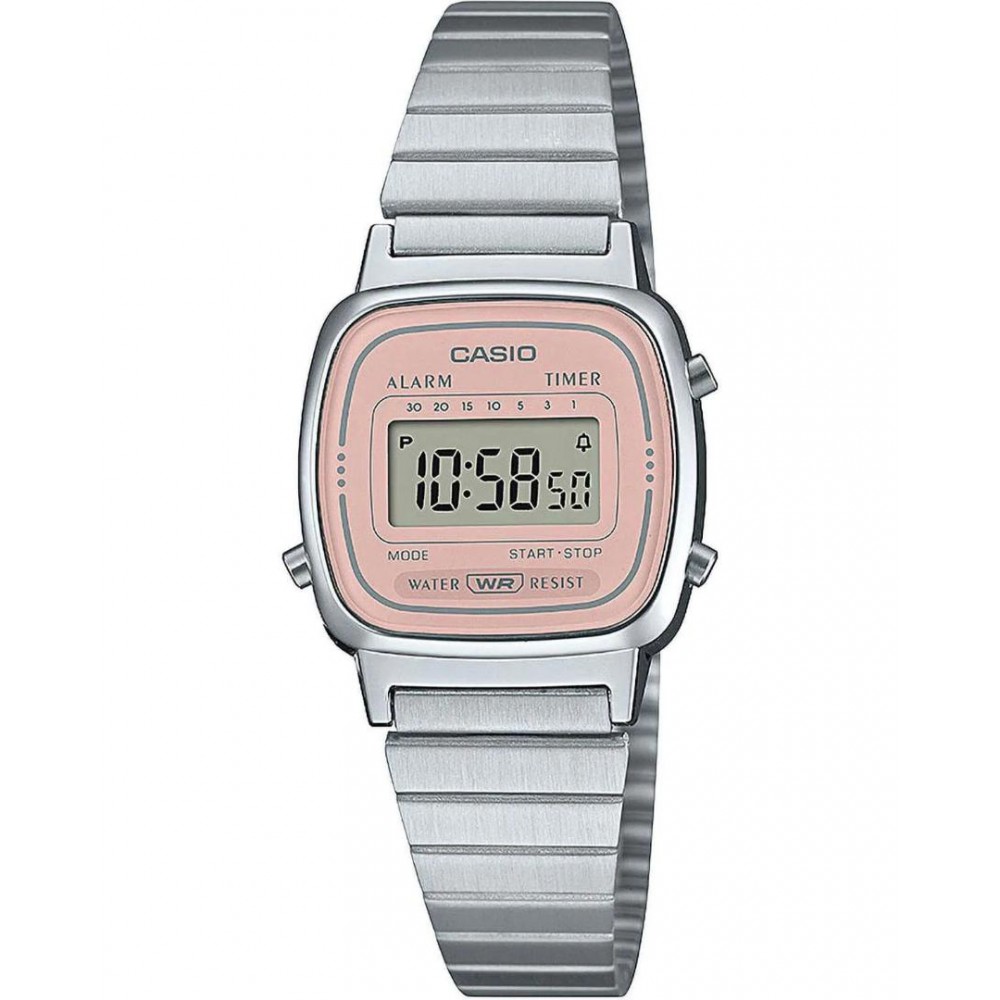 Γυναικείο Ρολόι CASIO Vintage Chronograph 25mm Ανοξείδωτο Ατσάλι Μπρασελέ Ασημί/Ροζ LA-670WEA-4A2EF