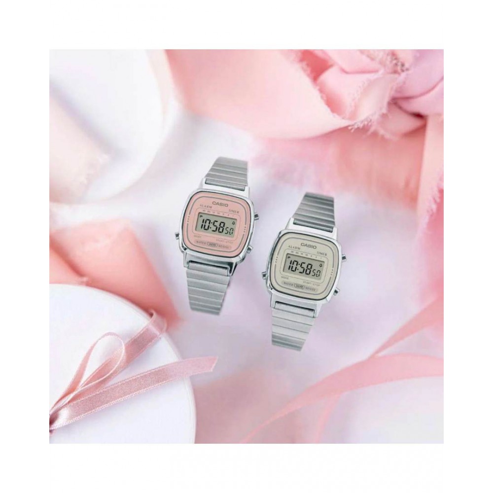 Γυναικείο Ρολόι CASIO Vintage Chronograph 25mm Ανοξείδωτο Ατσάλι Μπρασελέ Ασημί/Ροζ LA-670WEA-4A2EF