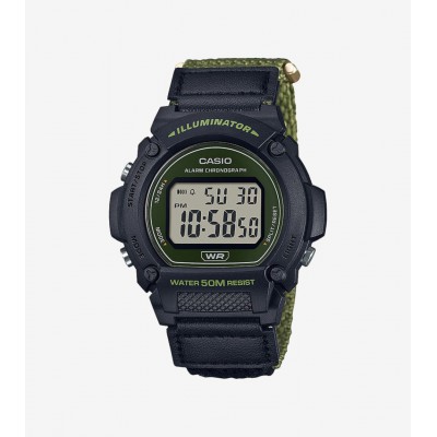 Men's Watch CASIO Collection Timeless 48mm Black /Khaki Fabric Strap W-219HB-3AVEF