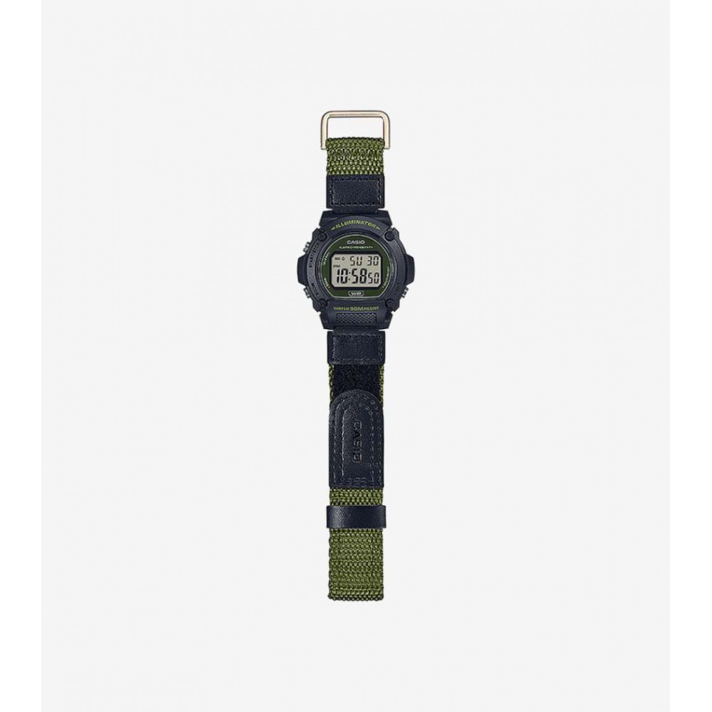 Men's Watch CASIO Collection Timeless 48mm Black /Khaki Fabric Strap W-219HB-3AVEF