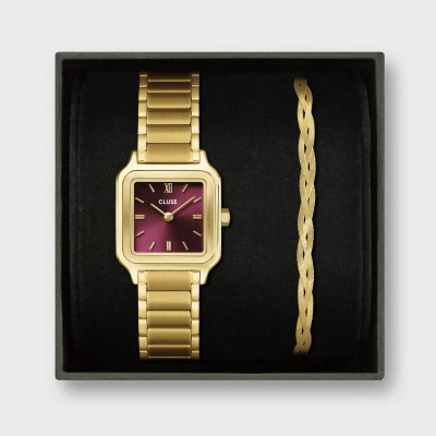 Γυναικείο Ρολόι Cluse Gracieuse Petite 24mm Ανοξείδωτο Ατσάλι Μπρασελέ Χρυσό/Μπορντώ Gift Set CG11805