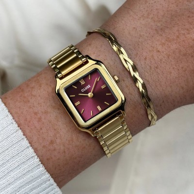 Γυναικείο Ρολόι Cluse Gracieuse Petite 24mm Ανοξείδωτο Ατσάλι Μπρασελέ Χρυσό/Μπορντώ Gift Set CG11805