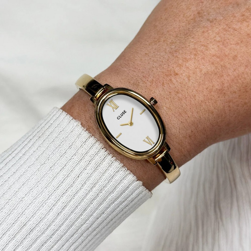 Woman's Watch CLUSE L'Ovale 22mm Stainless Steel Bracelet Gold/White CW16101