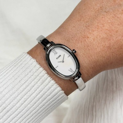 Woman's Watch CLUSE L'Ovale 22mm Stainless Steel Bracelet Silver/White CW16102