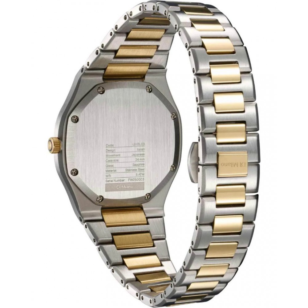 Woman's Watch D1 Milano Ultra Thin Tone Mellow Two Tone 34mm Stainless Steel Bracelet Silver/Gold/Black D1-UHBL03