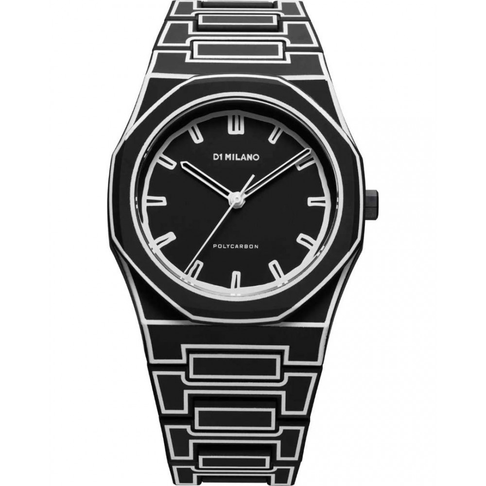 Men's Watch D1 Milano Polycarbon 2D Two Tone 40.5mm Polycarbonate Black/White D1-PCBJ33