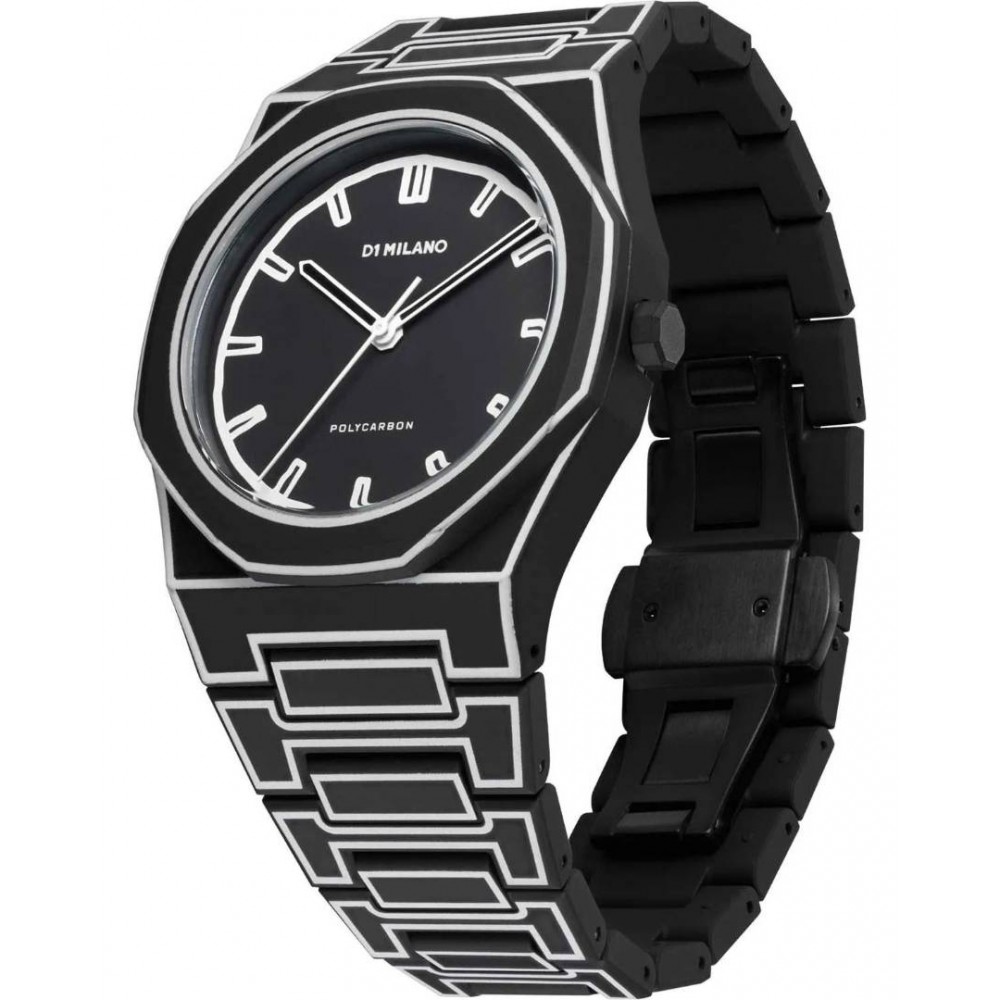 Men's Watch D1 Milano Polycarbon 2D Two Tone 40.5mm Polycarbonate Black/White D1-PCBJ33