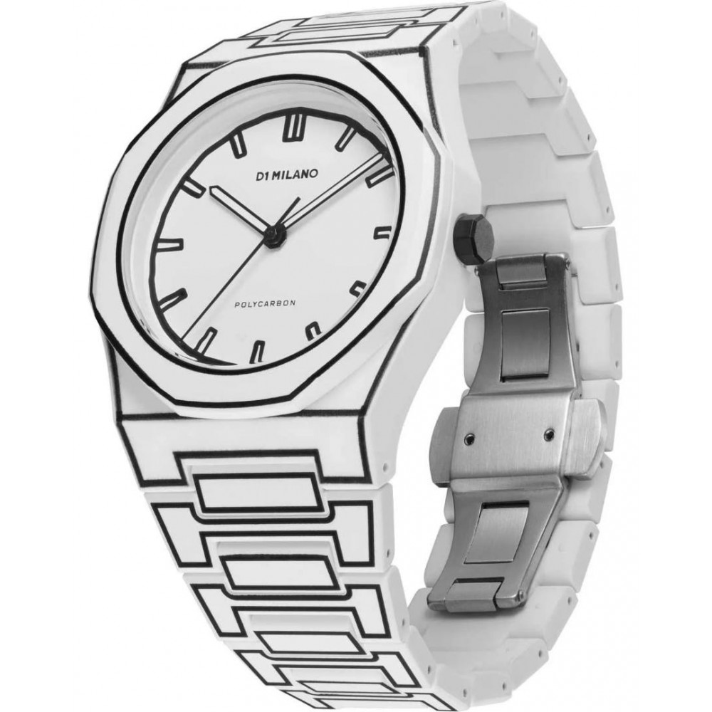 Men's Watch D1 Milano Polycarbon 2D Two Tone 40.5mm Polycarbonate White/Black D1-PCBJ34