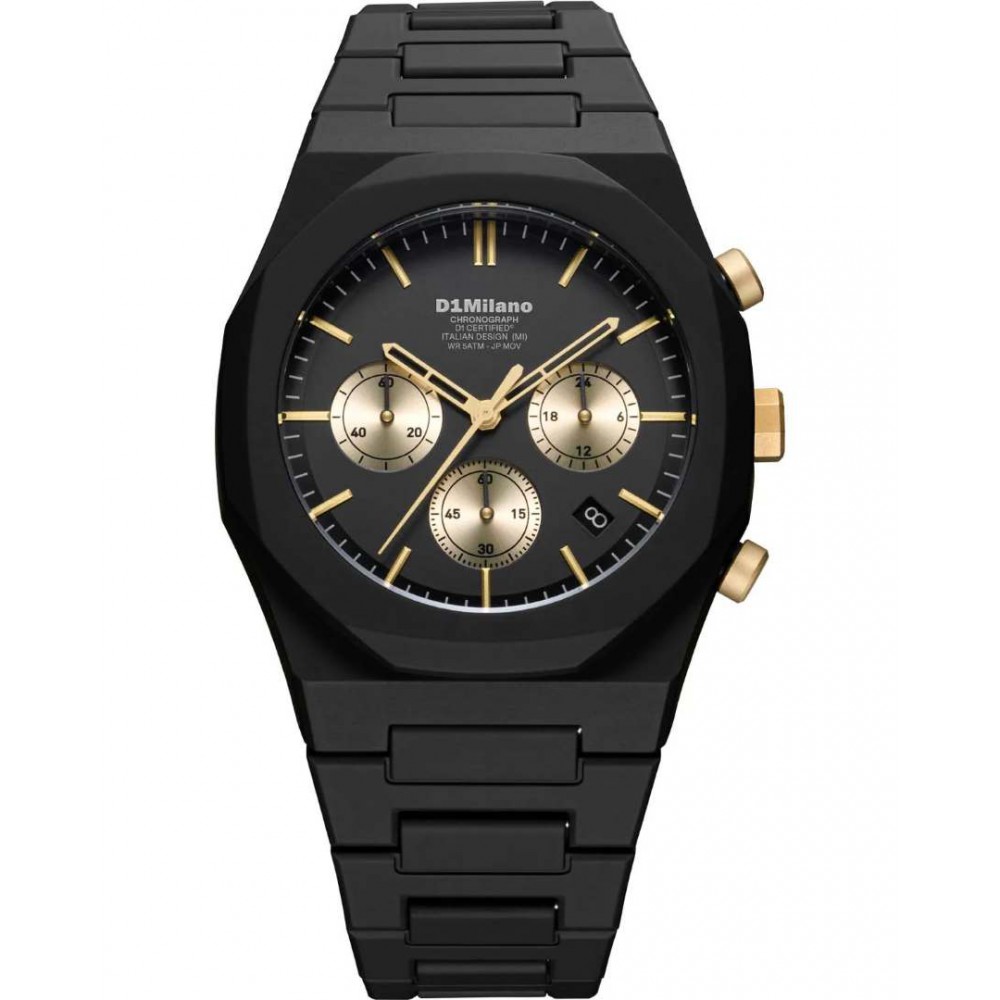 Men's Watch D1 Milano Polychrono Gilded Chronograph 40.5mm Polycarbonate Black/Gold  D1-PHBJ16