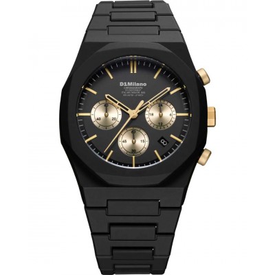 Men's Watch D1 Milano Polychrono Gilded Chronograph 40.5mm Polycarbonate Black/Gold  D1-PHBJ16