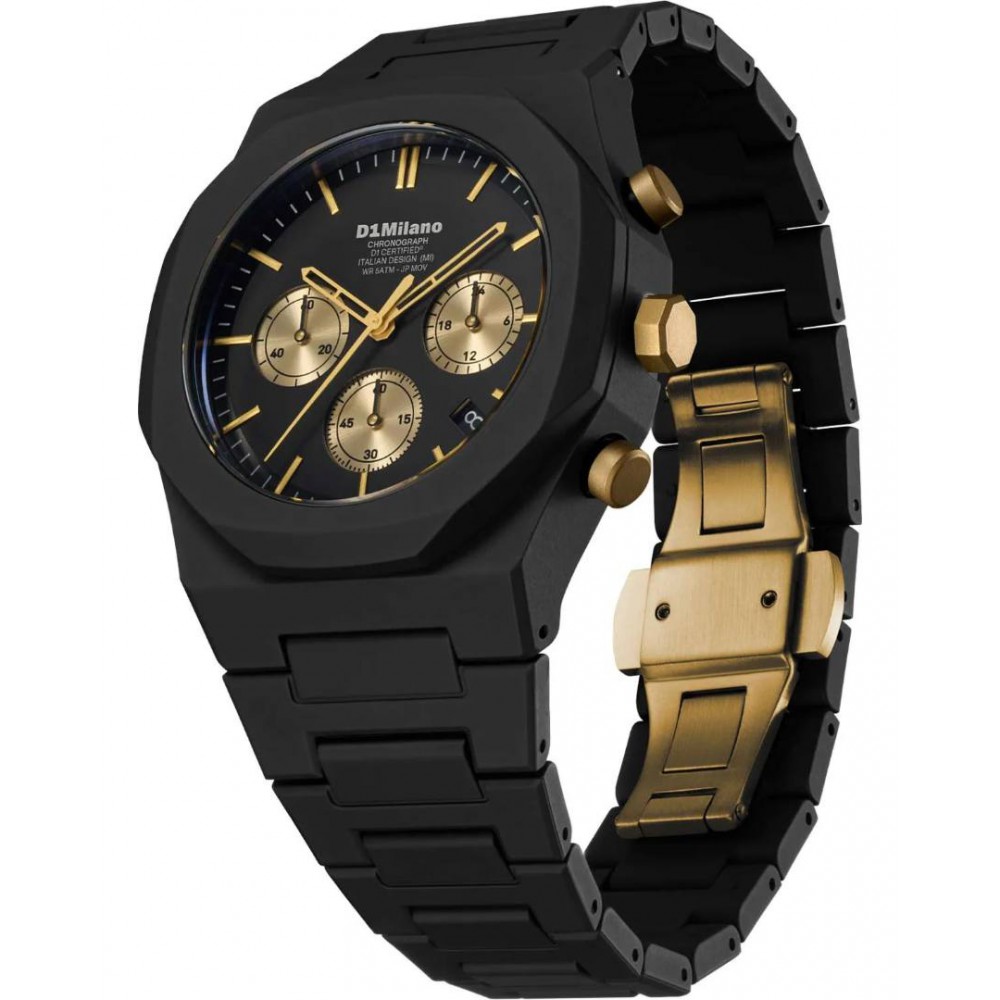 Men's Watch D1 Milano Polychrono Gilded Chronograph 40.5mm Polycarbonate Black/Gold  D1-PHBJ16