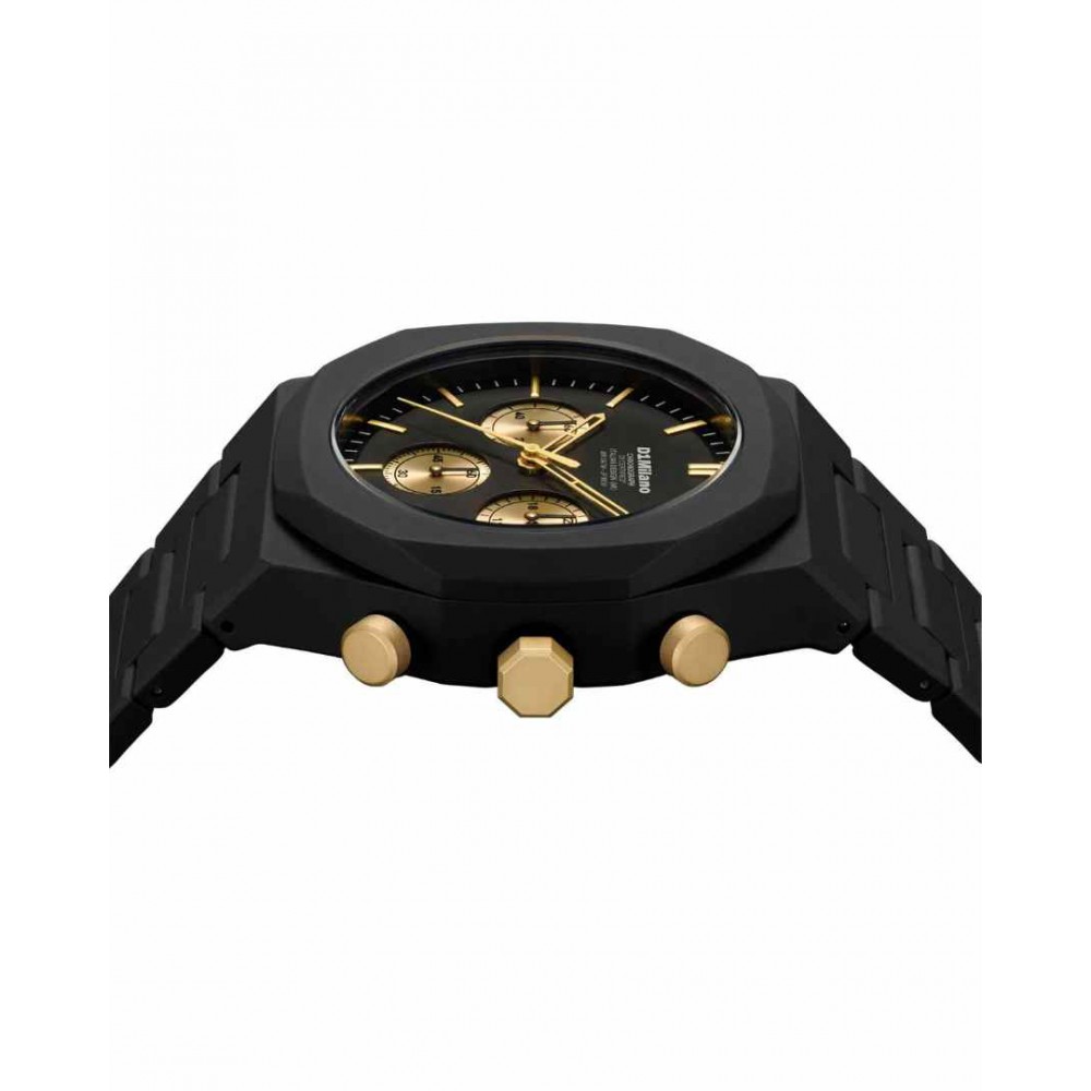 Men's Watch D1 Milano Polychrono Gilded Chronograph 40.5mm Polycarbonate Black/Gold  D1-PHBJ16