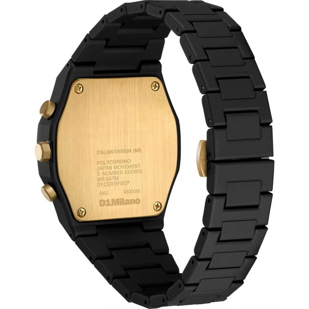 Men's Watch D1 Milano Polychrono Gilded Chronograph 40.5mm Polycarbonate Black/Gold  D1-PHBJ16