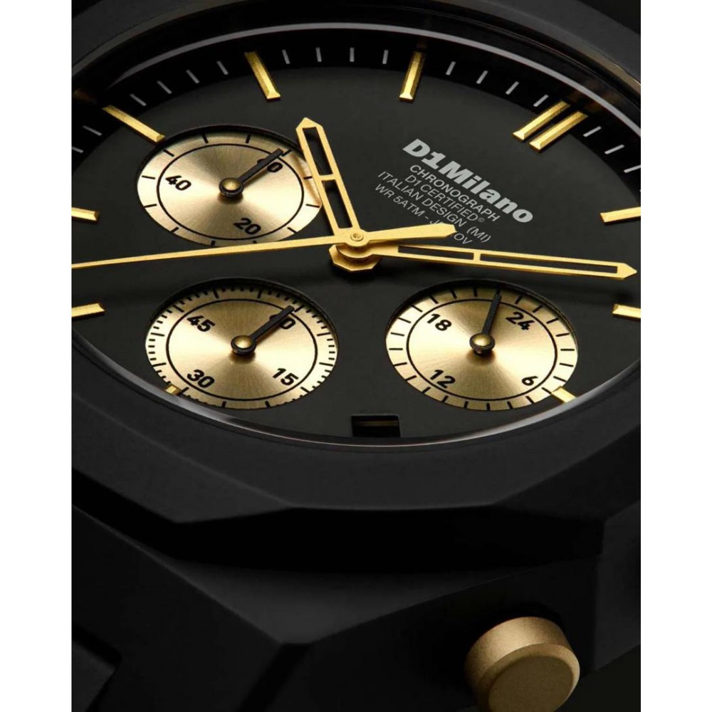 Men's Watch D1 Milano Polychrono Gilded Chronograph 40.5mm Polycarbonate Black/Gold  D1-PHBJ16